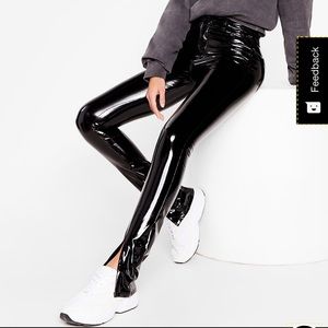 NASTY GAL BLACK LEATHER SPLIT HEM PANTS SIZE 4